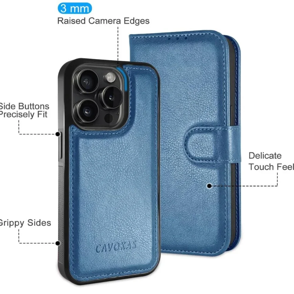 iPhone 15 Pro Wallet Case with Card Holder, Detachable Strong Magnetic Leather